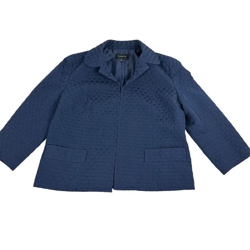 Talbots Blue Textured Blazer Jacket size 12 Rounded Collar - Picture 3 of 7